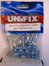UNIFIX UB3409 Roofing Bolts & Nuts BZP M6 x 20mm Bag of 25