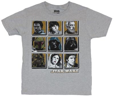 Star Wars Mens T-Shirt Box Grid Stylized Charcter Head Image