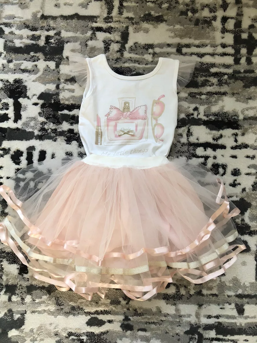 Girls Set Tutu Skirt and Top Pink White Age 2 3 Years