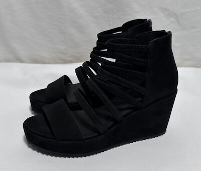 Eileen Fisher Gladiator Sandals Shoes Wedge 7 Heels Strappy Suede Black $225