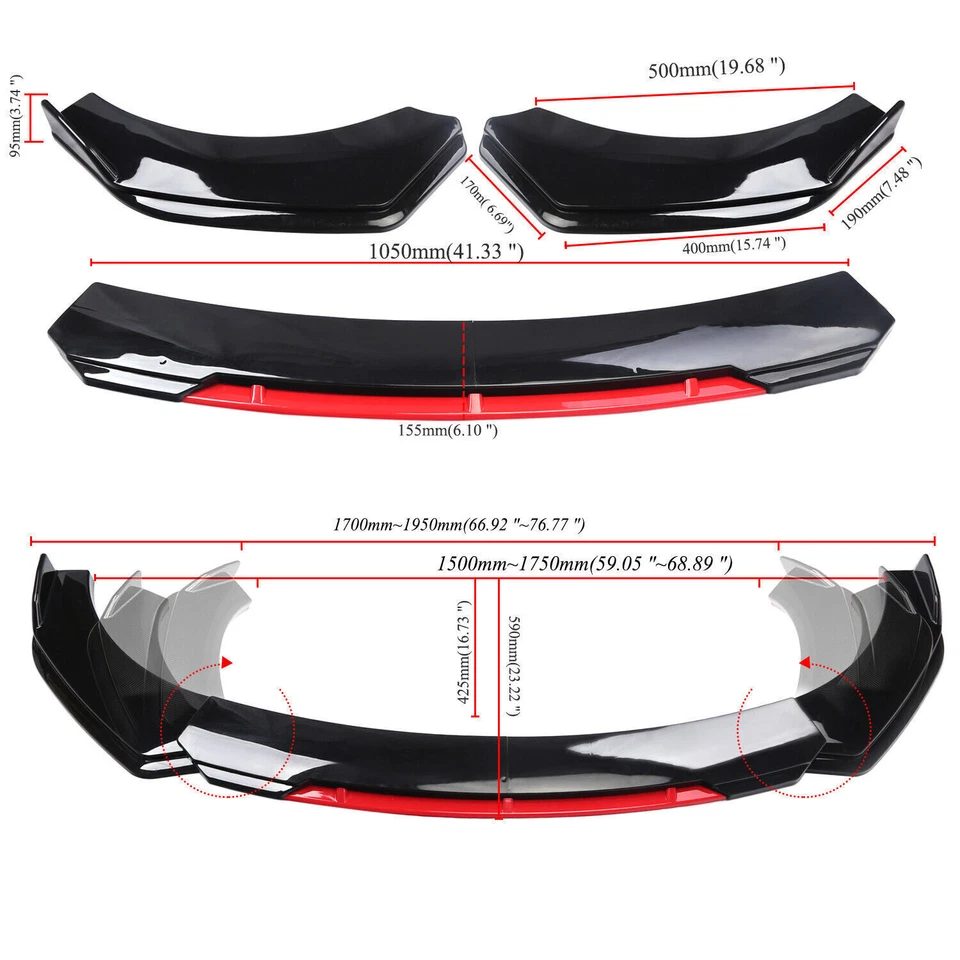 For NISSAN VERSA Front Rear Bumper Lip Spoiler+Splitter Body Kit Side Skirt - Изображение 2 из 4
