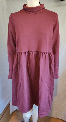 SIMPLY BE weinrot Langarm Rollkragen knielang Freizeit Jersey Kleid 14 NEU