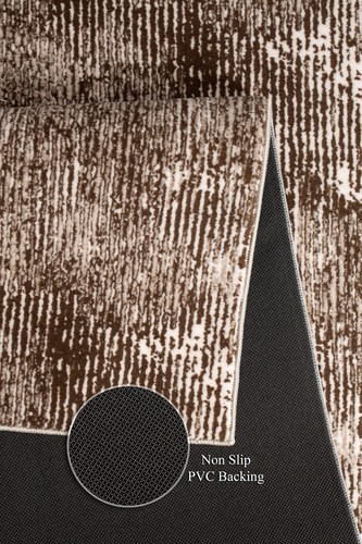 Non Slip Carpet Runner Rug, Machine Washable, PVC Rubber Backing, Brown & Beige - Picture 2 of 7