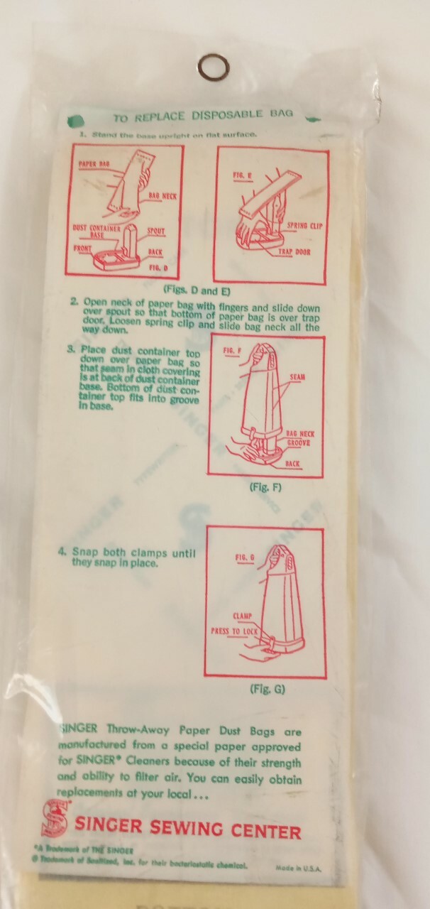 GENUINE SINGER VACUUM CLEANER BAGS FOR FEATHERWEIGHT STICK VACUUM