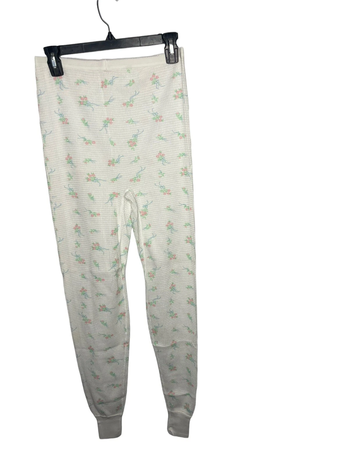 J.E. Morgan XL Vintage Thermal Pants White Green Flowers Elastic Waist