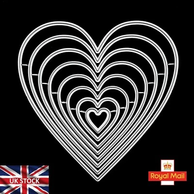 Nest of 8 Heart Straight Cut Metal Cutting Dies, Card Making, Paper Crafts I3
