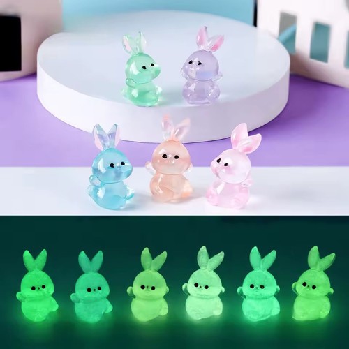 10pcs Mini Glow Bunny Figurines Resin Garden Fairy Decor Rabbits Set - Picture 2 of 5