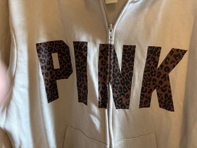 Victoria Secret Pink Full Zip Hoodie Jacket Top Vanilla Leopard 2XL