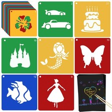 20PCS Kids Painting Stencils with 5 Scratch Paper 8x8 Craft Templates