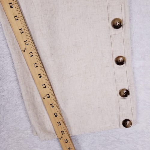 Scrap-Work Boutique Jumpsuit Small Beige Wide Leg Linen Look Side Button Boho - Picture 6 of 11