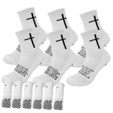 6 Pairs Youth Grip Soccer Socks with Cross - Anti-Slip Grips Kids Socks White