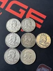 Lot of 7 Mixed Dates U.S. Franklin Half Halves Dollar Silver Coins 90% 1952-1961