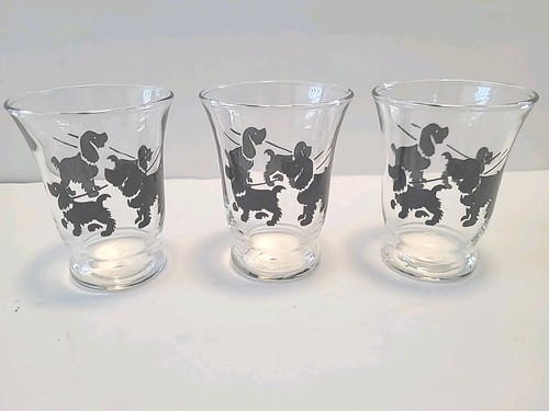 3 Vintage Libbey Black Cocker Spainel Hund Schnapssaftgläser - Bild 1 von 6