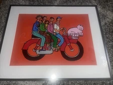 STEPHANE "STEF" DELAPREE LIMITED EDITION FRAMED PRINT  "Moto With Pig”  27x21