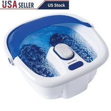 Heated Bubble Foot Spa Massager W/ Pedicure Brush Pumice Stone Relaxation Tool