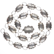 30.5" Vintage Navajo sterling silver link concho belt/hatband hand stamped