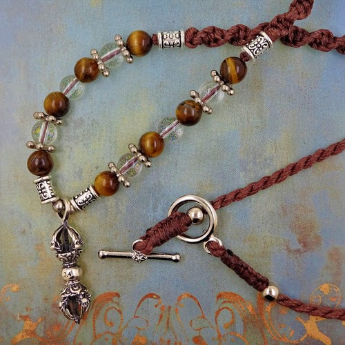 Vajra Dorje Thunderbolt Pendant Beaded Necklace Tibetan 925 Silver - Picture 2 of 4