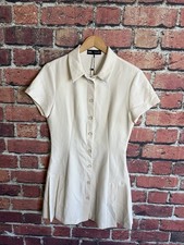 Zara Womens Ivory Short Sleeve Mini Dress Button Front Size Large NWT 