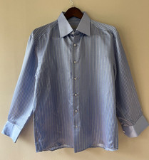 Stefano Ricci Men's Silk Long Sleeve Dress Shirt XL 17-32 Blue Striped Italy