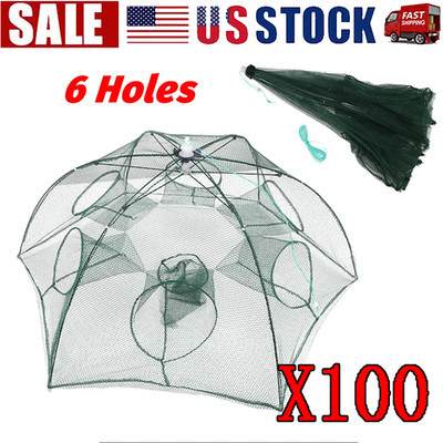 Fishing Bait Trap Crab Net Crawdad Shrimp Cast Dip Cage Fish Minnow Foldable LOT