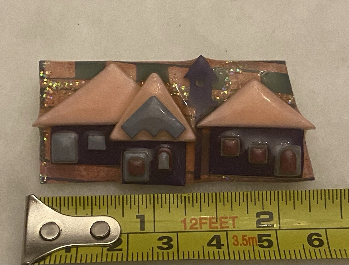Vintage Signed House Pins By Lucinda Handmade Art House Brooch View 4