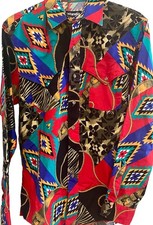 Vintage Wrangler Brushpopper Aztec Southwestern Shirt Mens 16 35 Single Needle