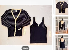 NWT Urchin Mark Eisen Womens Tank Cardigan Set M 80% Silk Cashmere Striped Y2K