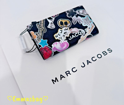 Marc Jacobs Printed Slim Wallet  Pebbled Leather Black Multi