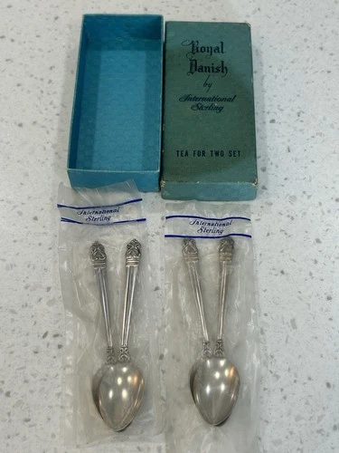 Royal Danish By International Sterling Demitasse Set 4 Teaspoons In Box