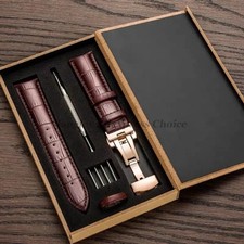 Leather Watch Strap With Box Butterfly Clasp Band 18 20 21 22 24mm