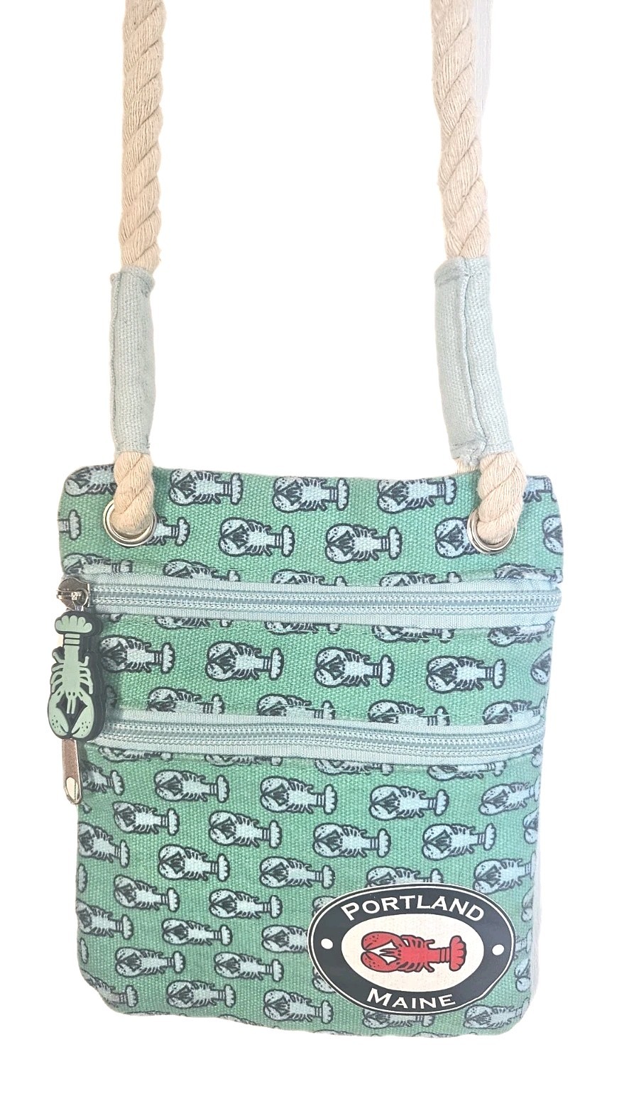 Maine Lobster Print Cotton Zippered CrossBody Bag Purse Rope Nautical 2016