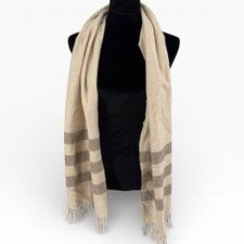 Polo Ralph Lauren Wool Scarf Made In Italy Brown Cream 68x14