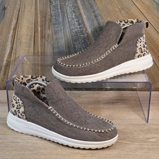 Hey Dude Denny Womens 11 EU 42 Leopard Brown Canvas Slip On Ankle Boots