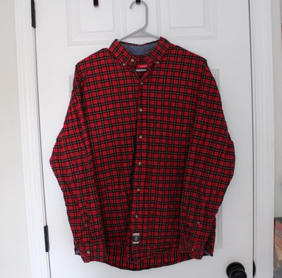 IZOD Plaid Tartan Button Down Shirt Men's M Red Long Sleeve Cotton