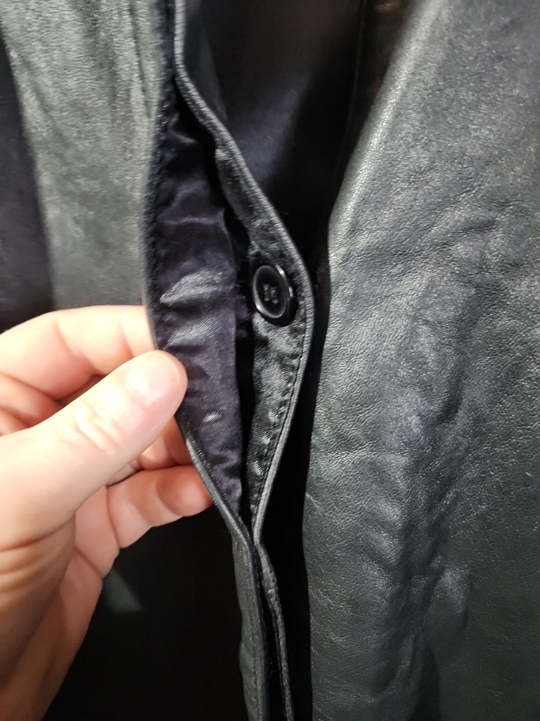 Women's Large Ms. Cambridge 100 percent Leather Coat Vintage 1990's Button Down image 3