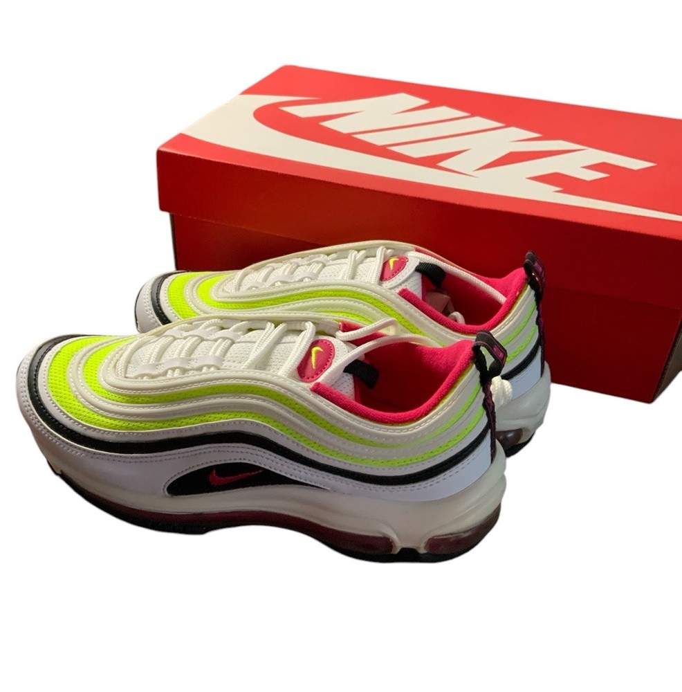 Nike Air Max 97 White Black Rush Pink Volt Size 6 Sneaker CI9871-100  