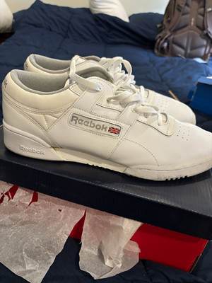 Reebok Workout Plus White/Gray Leather Low Top Lace Up Men's Sneakers CN2127