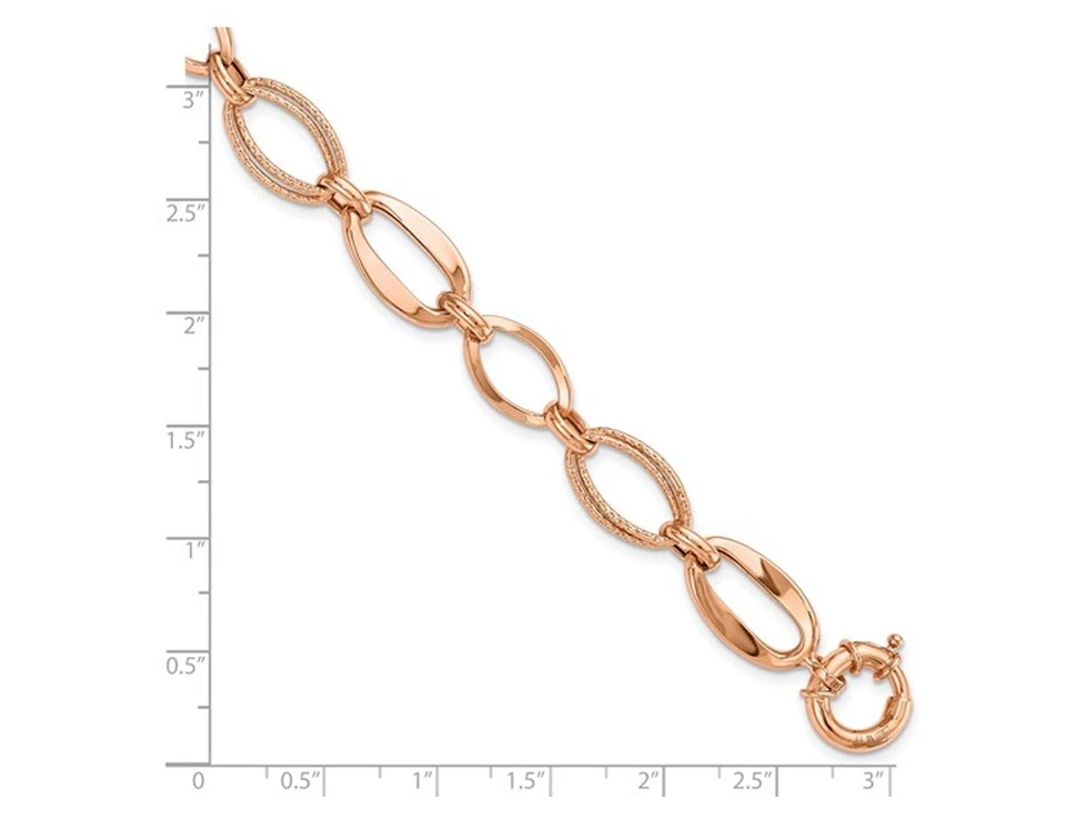 Ladies 10K Rose Gold Polished and Textured Link Bracelet (7.5 Inches) - Image 3 of 4