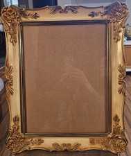 Vintage Metal Ornate Scalloped Photo Picture Frame 15x18 Gold Cream 11x14 Pic