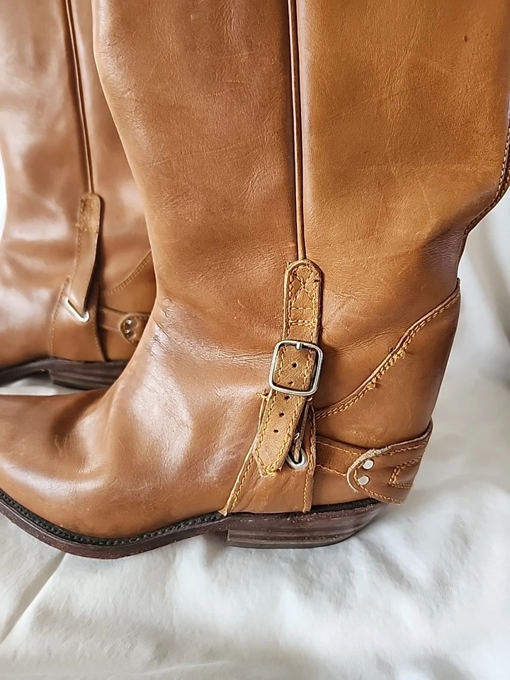 Botas de couro vintage Adams Boot Company femininas tamanho 5.5 marrom faroeste - Imagem 3 de 4