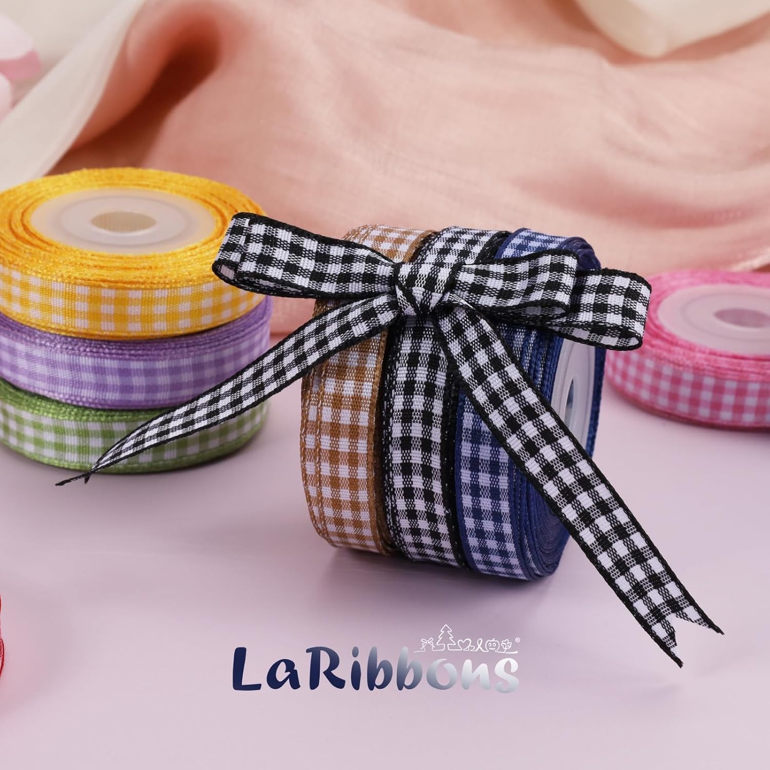 10 Color Gingham Ribbon Pack 3/8 Inch x 100 Yards Assorted Plaid Craft Ribbon