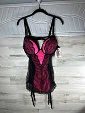Fantasy Lingerie Curve Style P406 Pink and Black Lace Bustier Garter Set