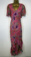 Vintage Phool Dress Pink Purple Floral Spotty Chiffon Cap Sleeve Maxi UK 14