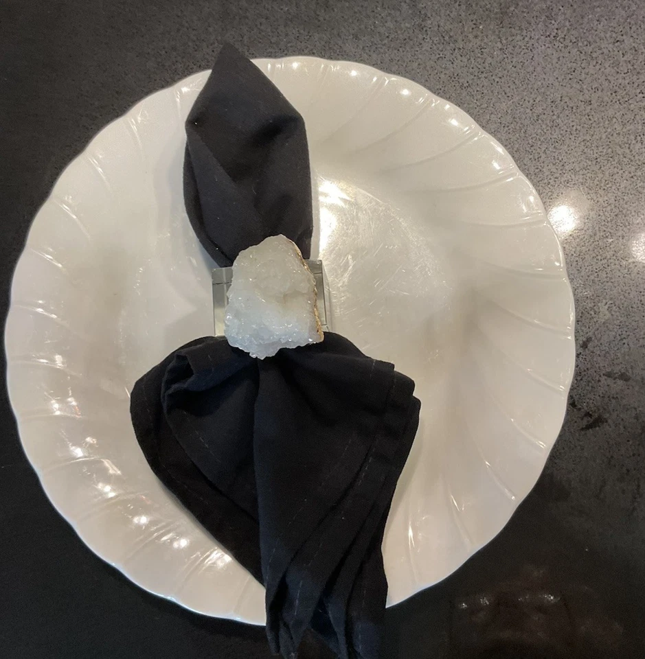 Juego de 6 servilleteros de vidrio con borde de lámina dorada de cristal Geoda Foto 3 de 4