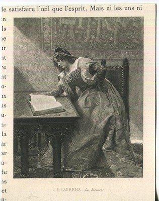 Antique Renaissance Woman Gown Reading Book Sunlight Window Laurens Small Print