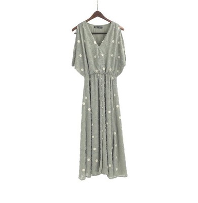 Zara Polka Dot Elastic Waist Textured Midi Dress Sage Green Womens XS Fairy Core | eBay Zara Polka Dot Elastic Waist Textured Midi Dress Sage Green Womens XS Fairy Core | eBay