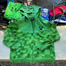 J NX Minecraft Creeper Hoodie Boys S Green Full Zip Fleece Pockets Graphic LG