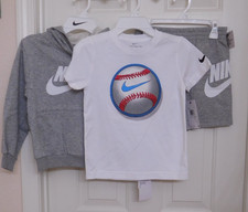 NWT 3pc Nike Gray Hooded Sweatshirt Baseball Shirt  Shorts Set sz 6