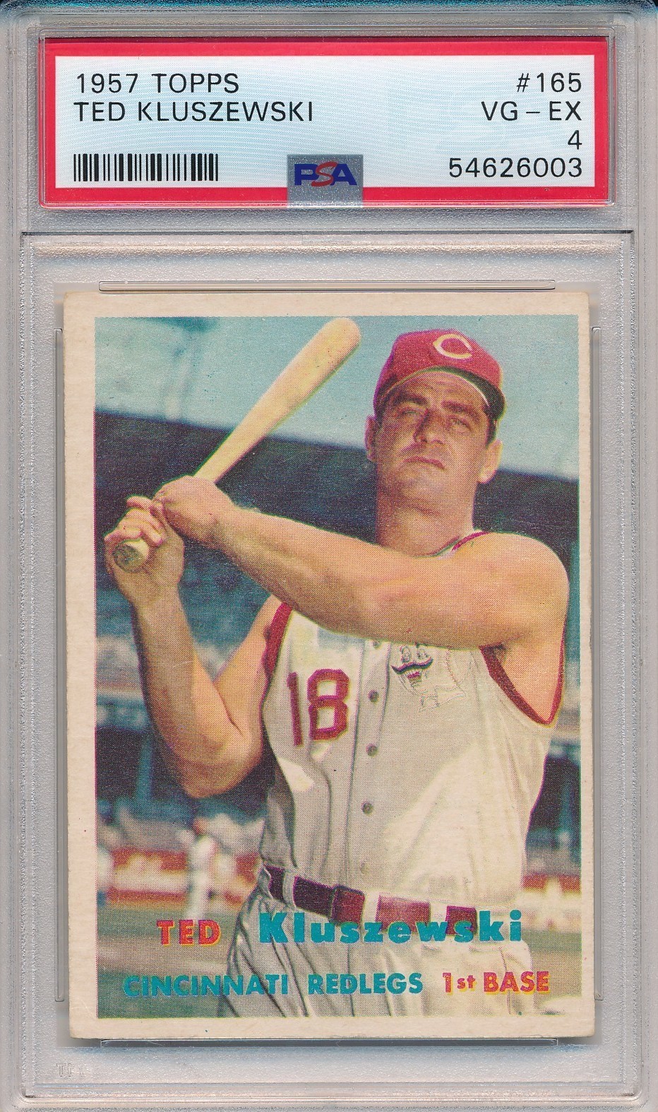 1957 TOPPS #165 TED KLUSZEWSKI - PSA 4 VG-EX (SVSC)