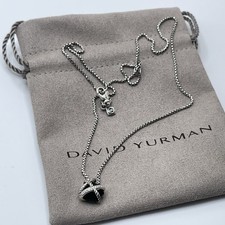 David Yurman Sterling Silver Cable Wrap Black Onyx Diamonds Necklace 16"-17"